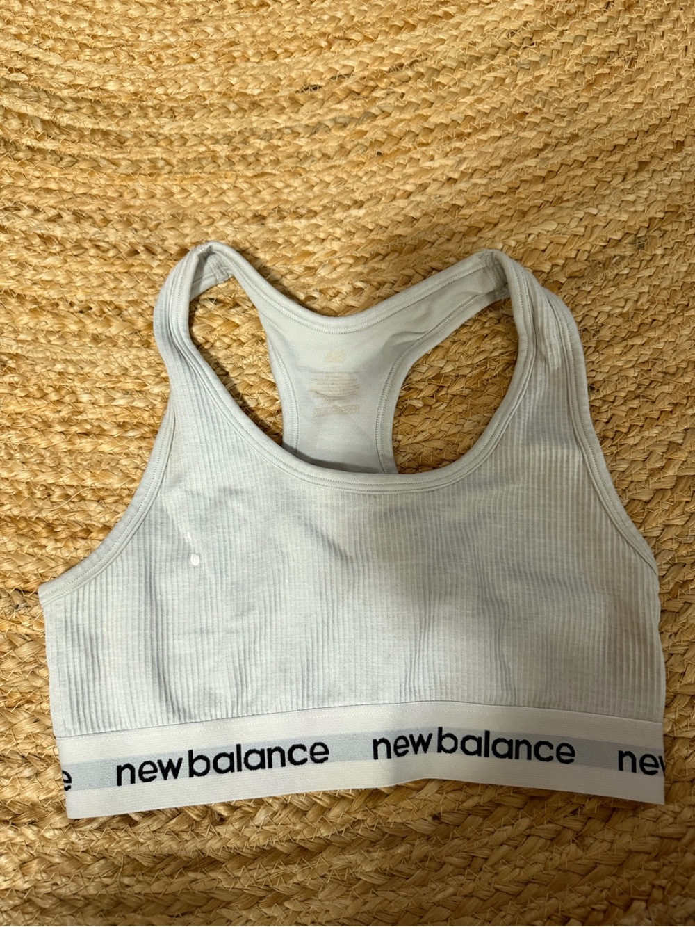 New Balance Light Gray Ribbed Racerback Sports Bra with Branded Band